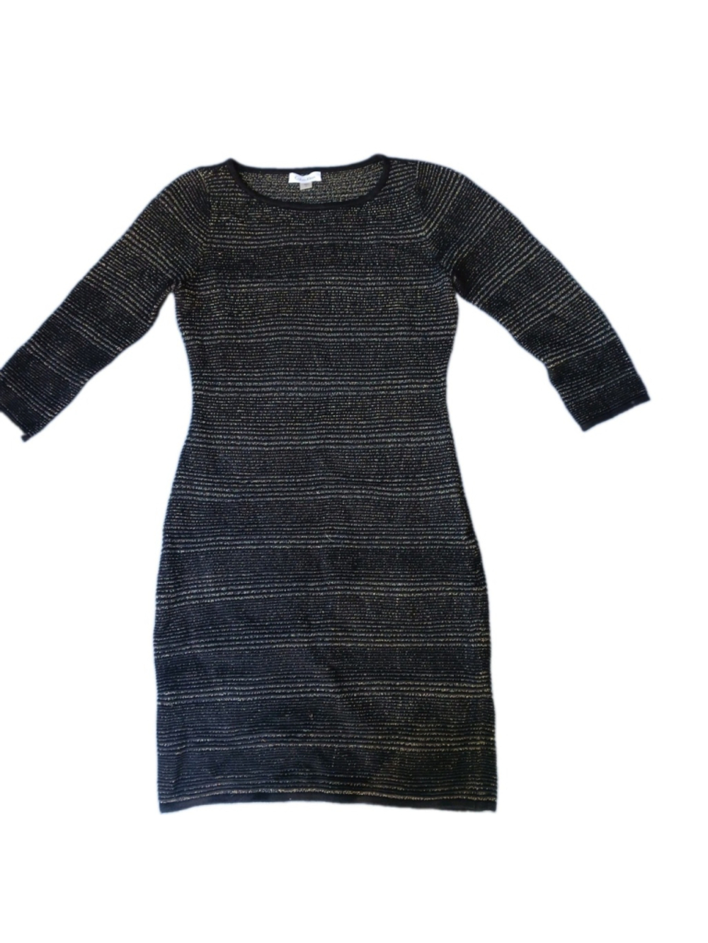 Y2K Calvin Klein Women's S Black & Gold Knit Stretch Bodycon Dress Fitted Midi